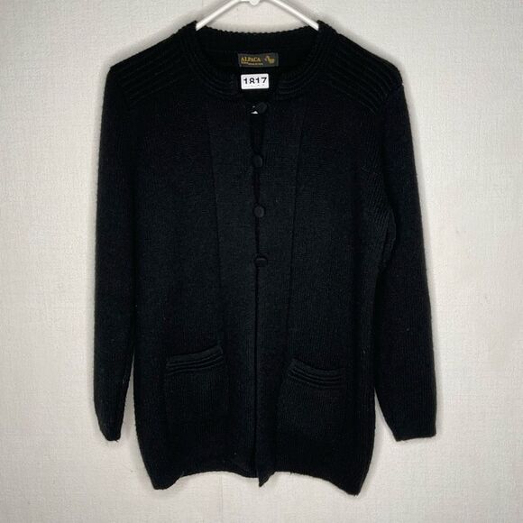 Alpaca‎ Fina Handmade in Peru Women's Cardigan Sweater Black Size Medium Button - Picture 1 of 6